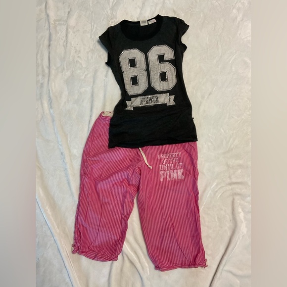 Vintage PINK Victoria's Secret Grey and Pink Pajama Set - Picture 1 of 16